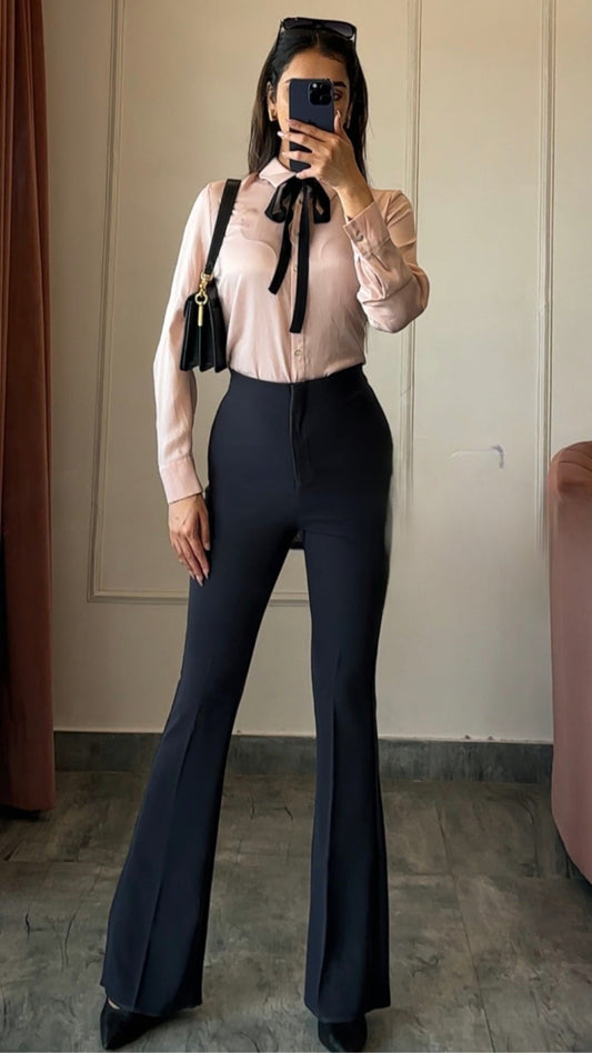 Sculpted High Waist Flared Trousers - Graphite Grey