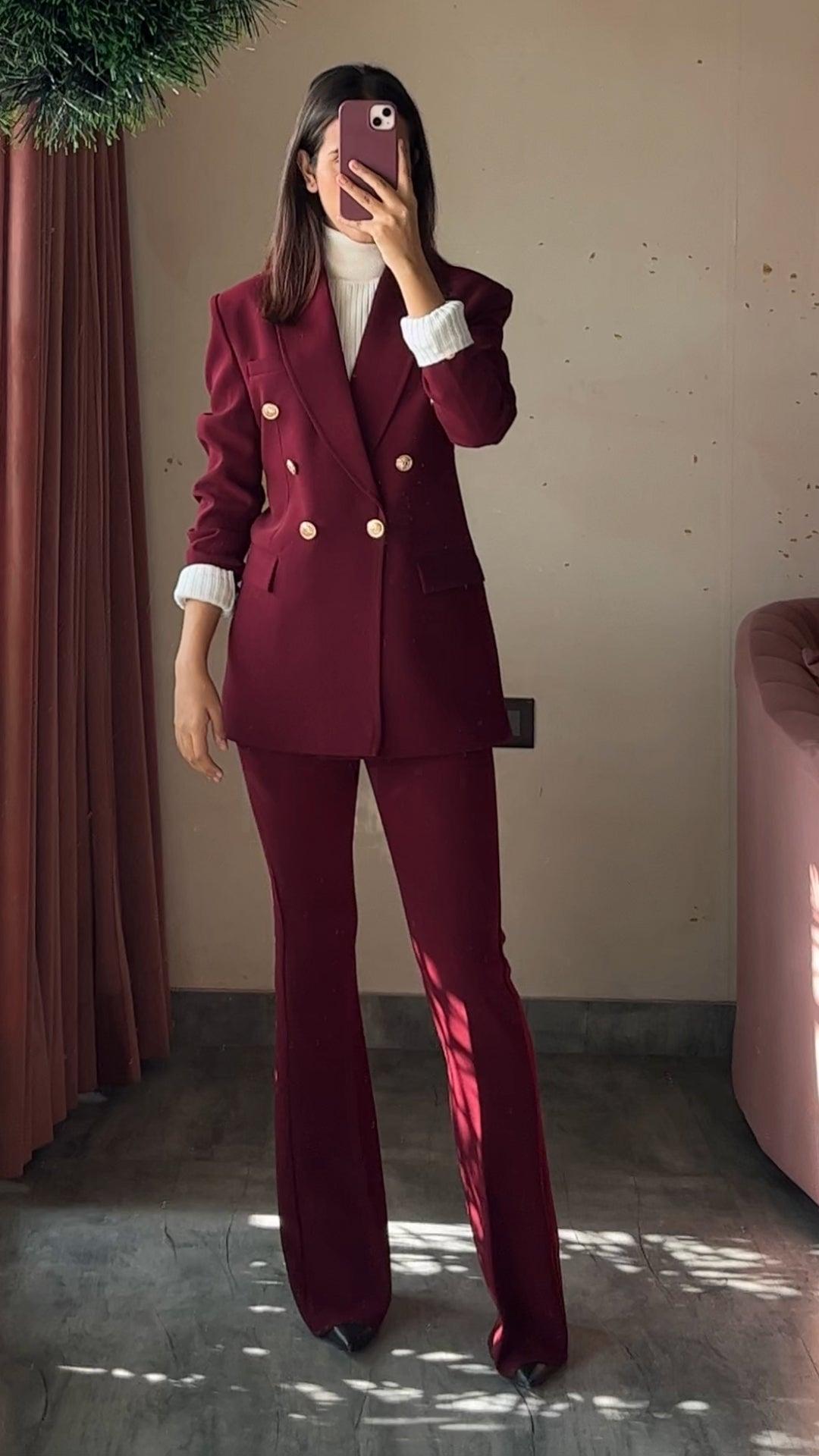 Limited Holiday Edition- Sculpted High Waist Flared Trousers: Cherry Red
