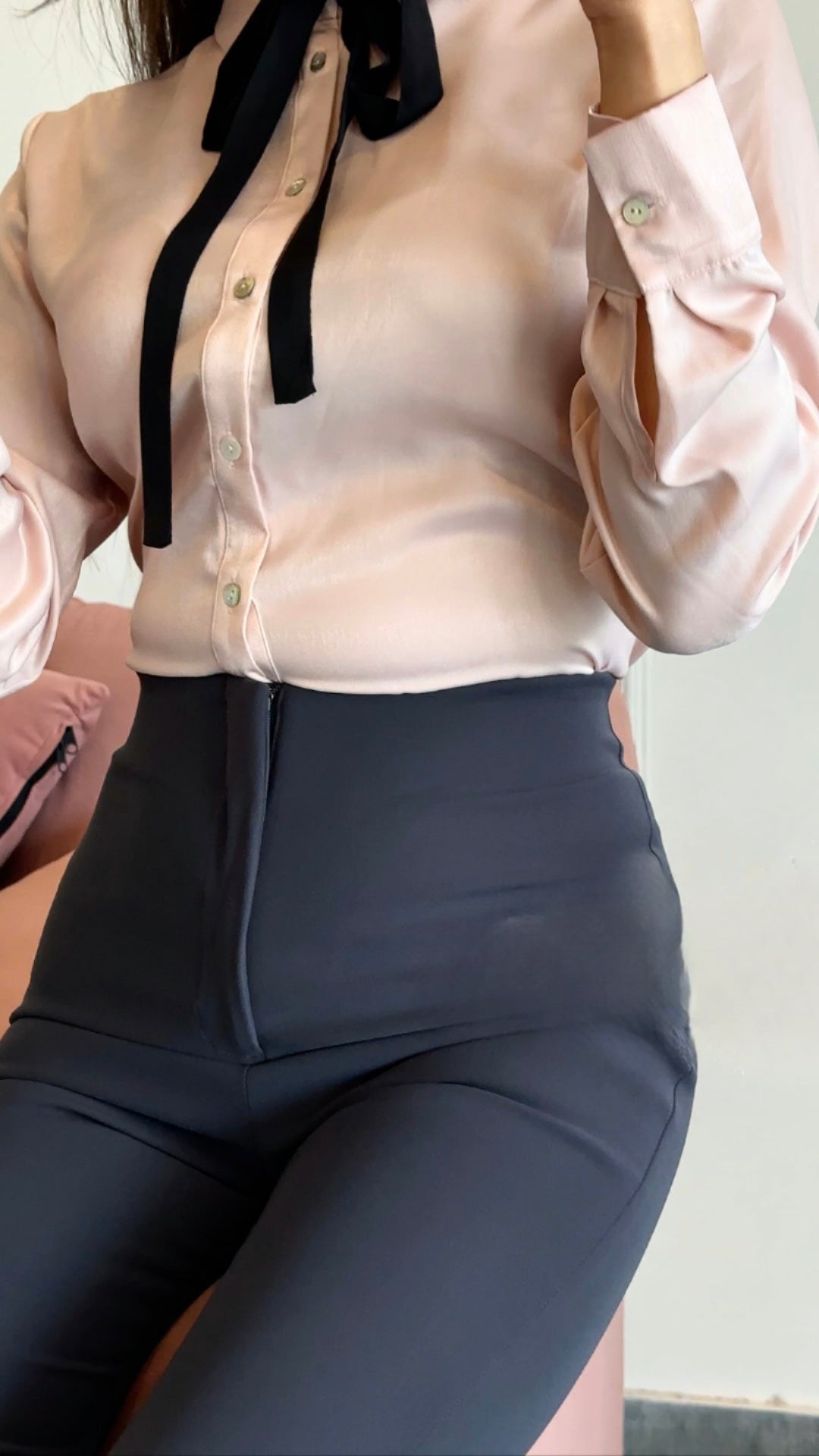 Sculpted High Waist Flared Trousers - Graphite Grey