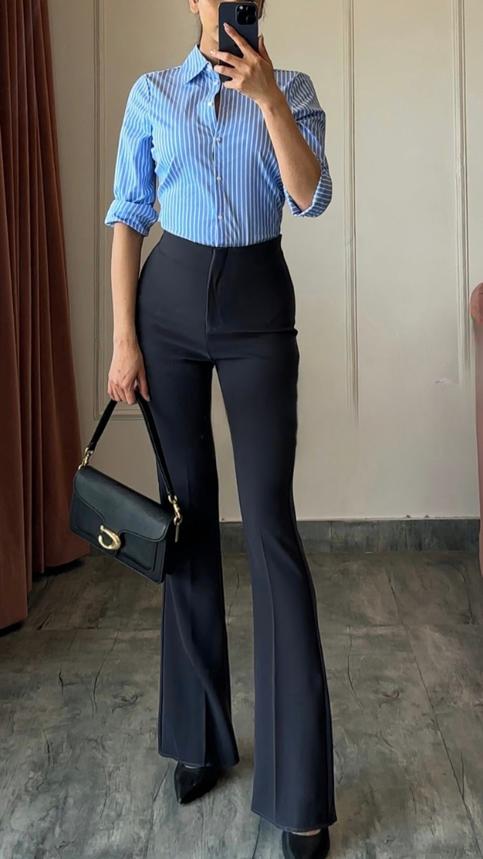 Sculpted High Waist Flared Trousers - Graphite Grey