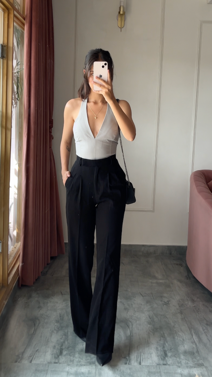 Pleated High Waist Trousers- Ultimate Black