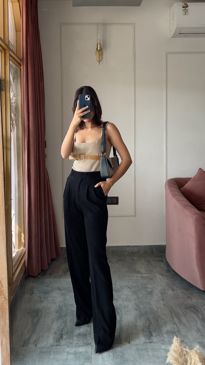Pleated High Waist Trousers- Ultimate Black