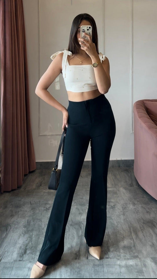 Sculpted High Waist Flared trousers - Emerald Green