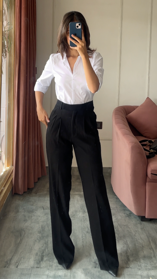 Pleated High Waist Trousers- Ultimate Black