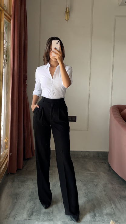 Pleated High Waist Trousers- Ultimate Black